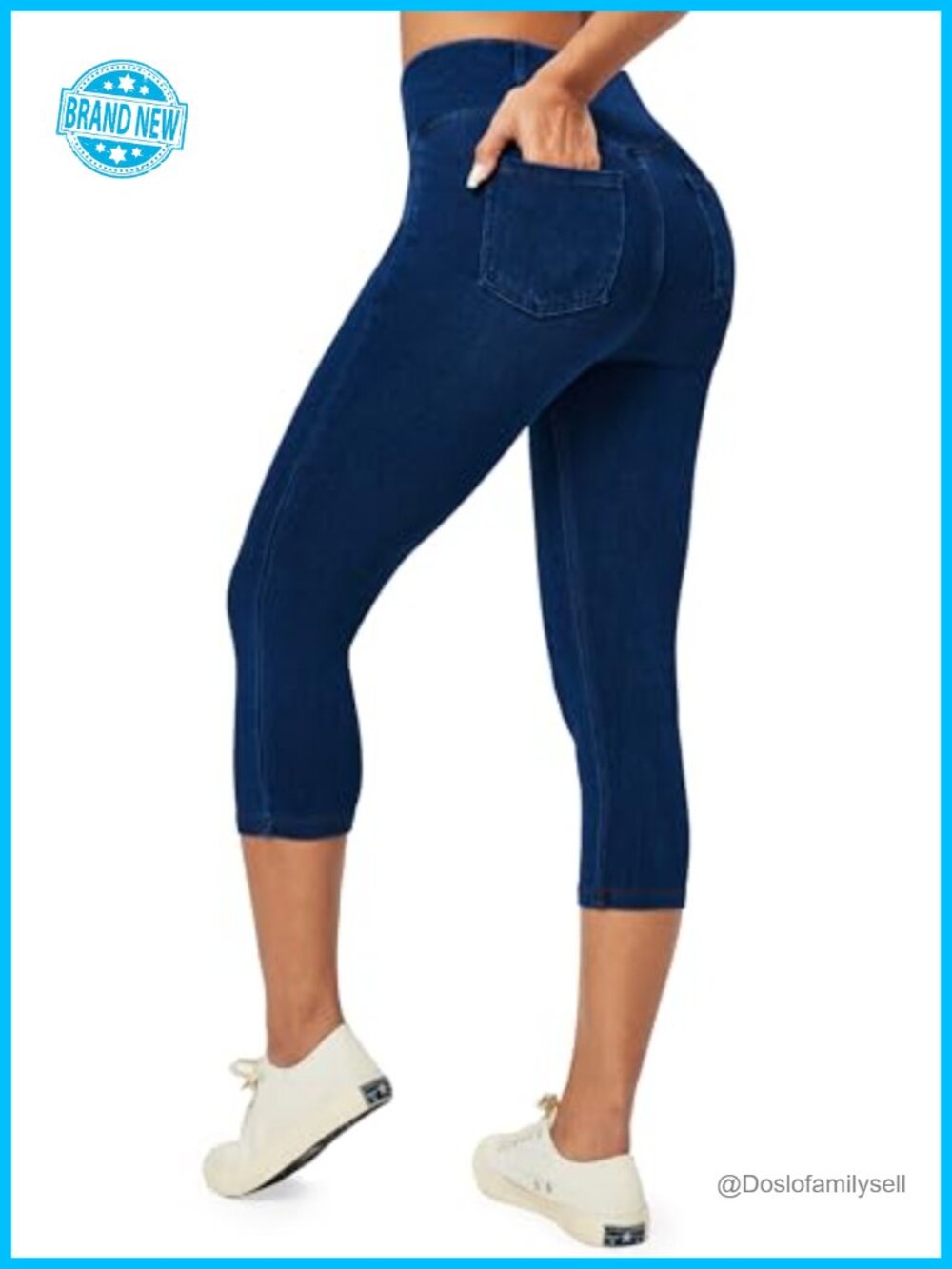 Pull On Capri Jeans Stretchy Jeggings with Pockets High Rise Skinny